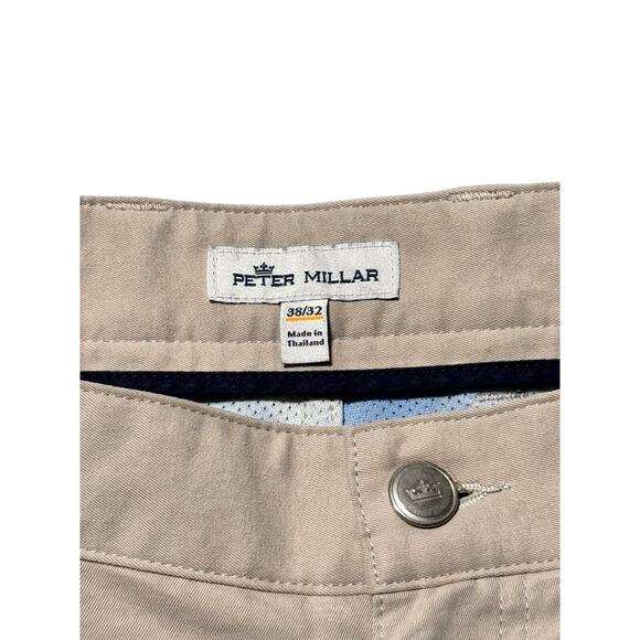 Peter Millar mens golf pants size 38 x 32 khaki performance chino - Picture 2 of 16